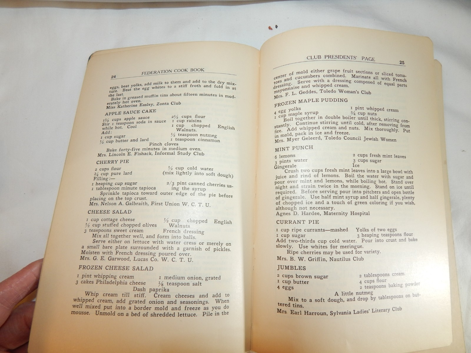 Antique CookBook of the Toledo Federation of Women’s Clubs 1924 Local Ads Ohio