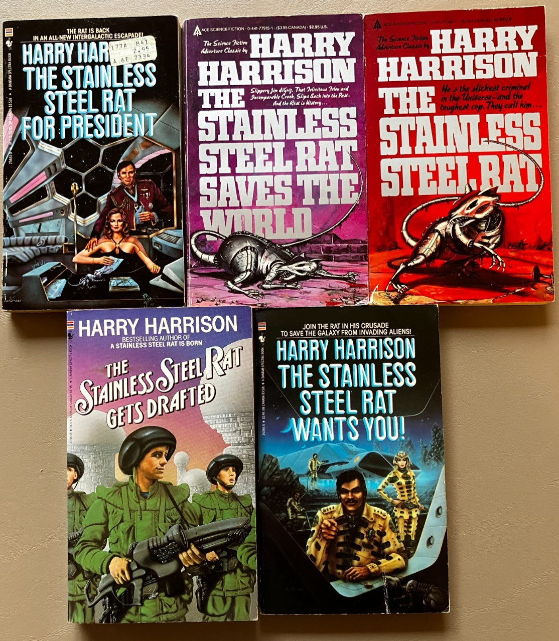 Stainless Steel Rat Series Set of 5, by Harry Harrison, VTG PB (#1,3,4,5,7)