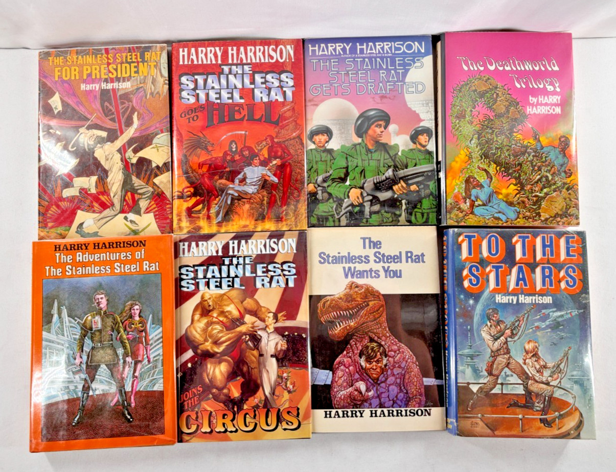 Harry Harrison Hardcover Book Lot 8 Stainless Steel Rat Deathworld Sci-Fi Novels