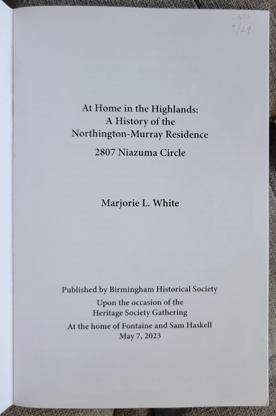 Birmingham Historical Society AT HOME IN THE HIGHLANDS Northington Murray House