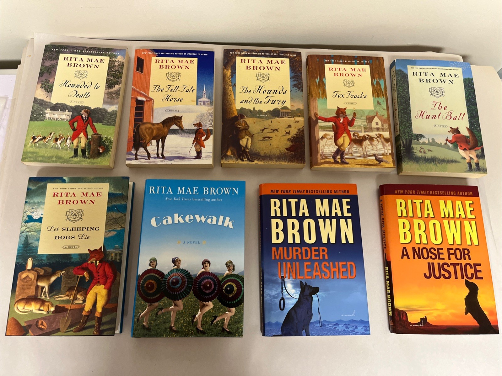 Lot of 9 Rita Mae Brown, HC And PB Books, Sister Jane Arnold Outfoxed Series, +