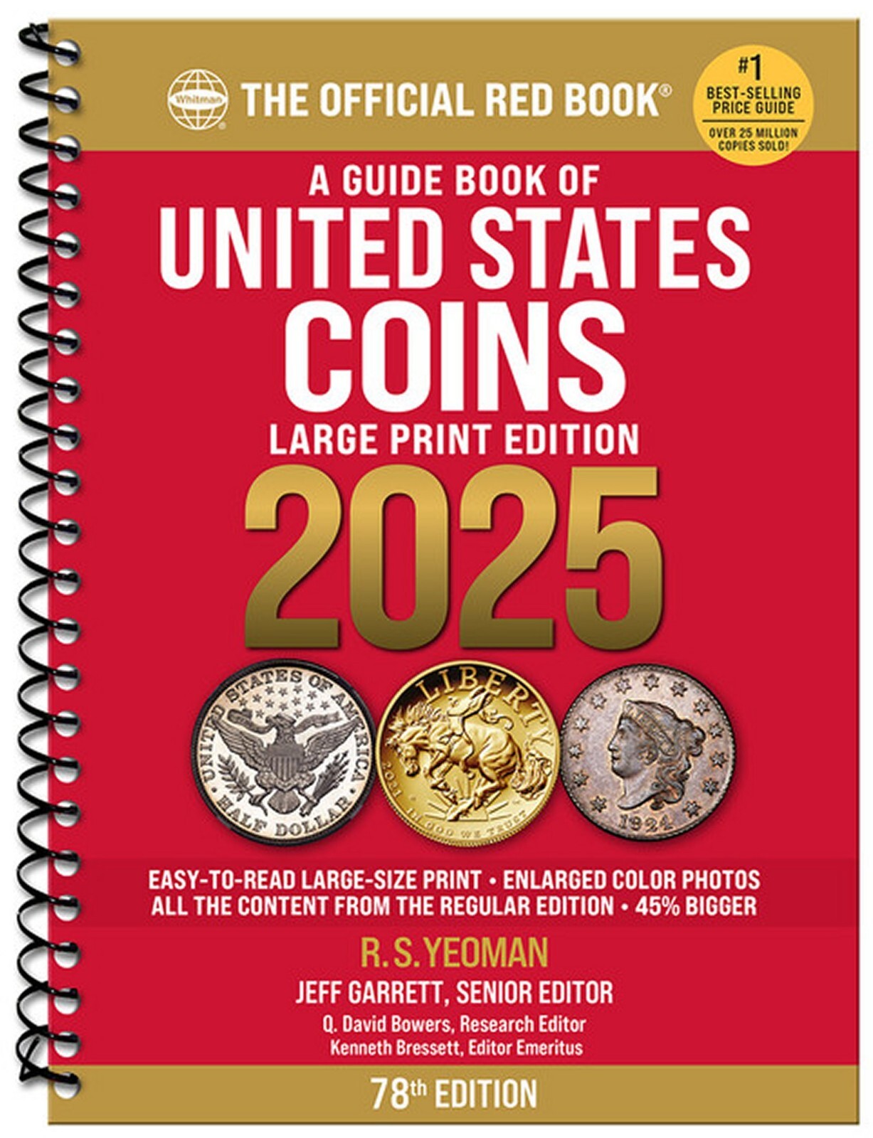 Whitman 2025 Red Book of US Coins LARGE PRINT CATALOG (Spiral) Reference Guide