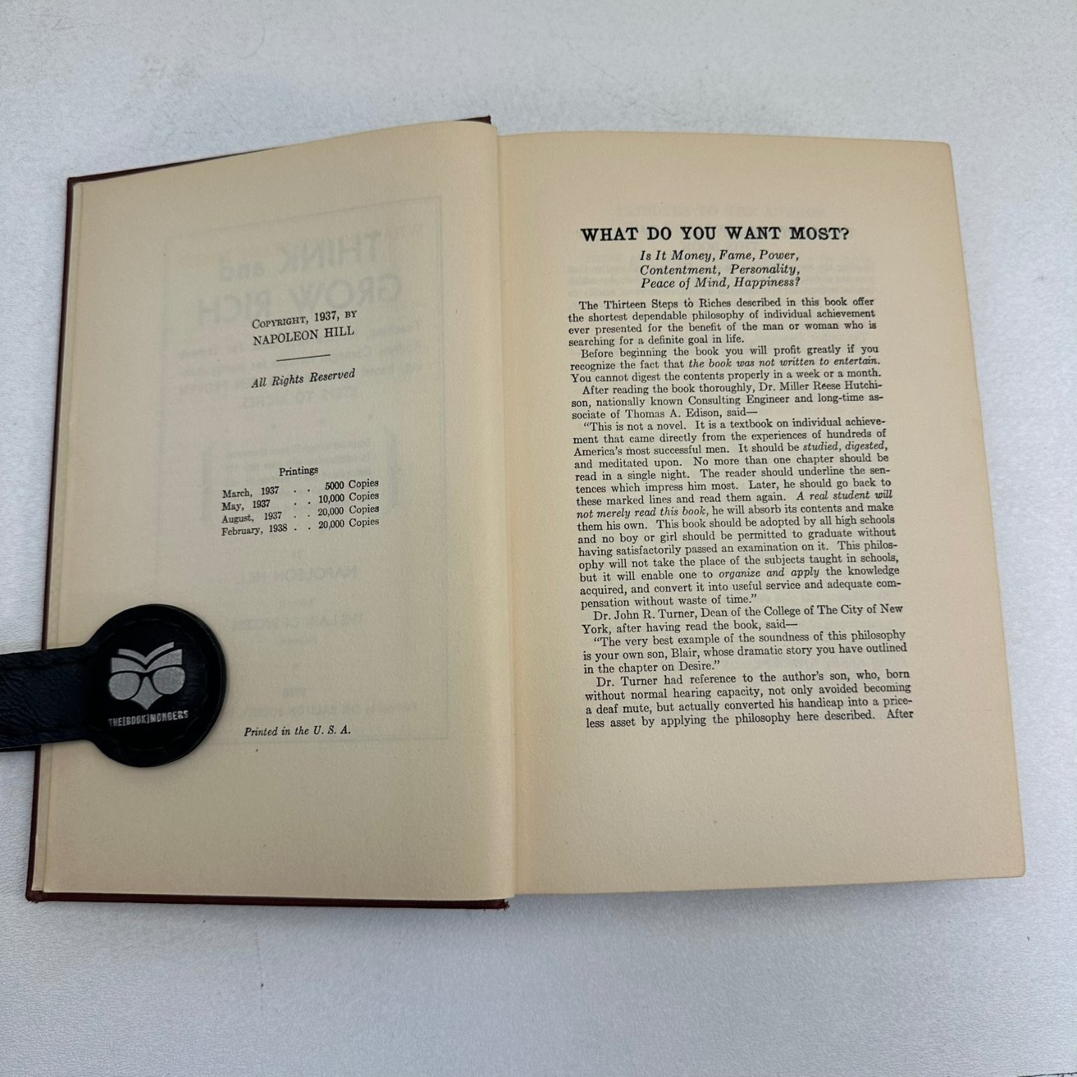 Think and Grow Rich Napoleon Hill 1937 Fourth Printing Self-Help Ralston Society